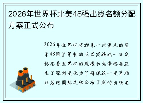 2026年世界杯北美48强出线名额分配方案正式公布